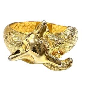 Vintage Gold Plated Castlecliff  Fox Clasp Hinged Bracelet Animal Jewelry